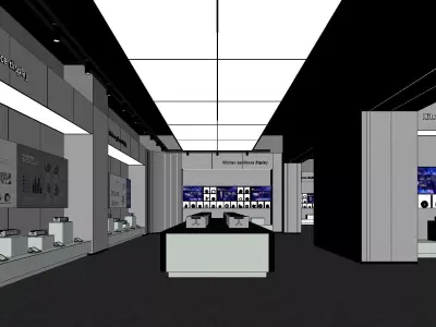 Interior of the modern automotive parts exhibition hall 3D model