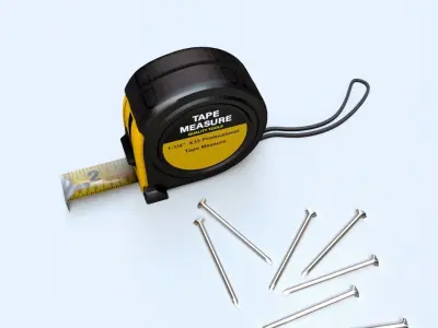 Worker tool set - Hammer Nails Tape Measure  Low-poly 3D model