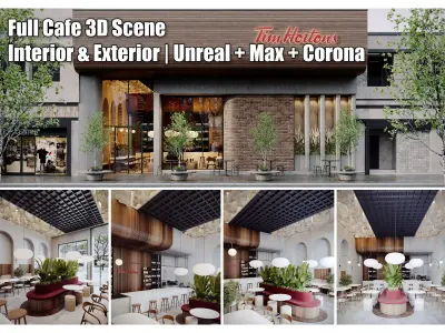 Modern Coffee Shop - Full Interior and Exterior 3D Scene  3D model