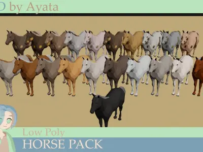 Low Poly Horses Pack Low-poly 3D model