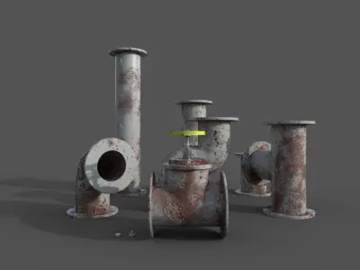 Pipes collection rusty Low-poly 3D model