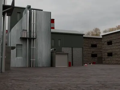 Industrial  district scene Low-poly 3D model