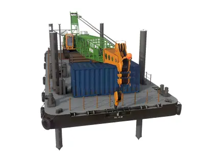  Pontoon  with jack-up and crane  3D model