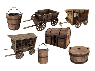Medieval Collection 3D Model set of wooden 3D Model Pack