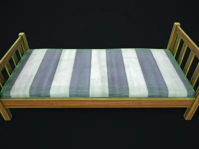 Wooden simple single bed Low-poly 3D model