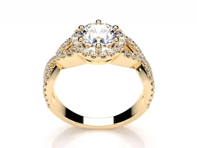 Halo Round Cut Antique Diamond Engagement Bridal Ring 3D print model