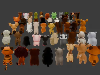 50 Land Animal Plush Collection Low-poly 3D model purchase