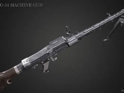 MG34 WWII Machine Gun  Videogame Asset  Low-poly 3D model