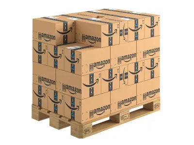 Amazon Cardboard Box with Pallet PBR 01 Low-poly 3D model
