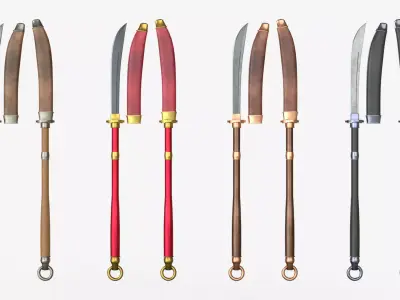 Japanese Spear Nagamaki 4 colors 3D model