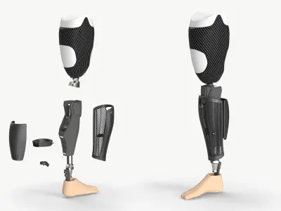 Active Use Prosthetic Leg with Carbon Cover Black 3D model