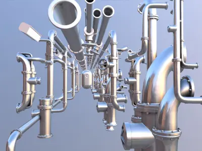submarine corridor and water pipes collection Low-poly 3D model