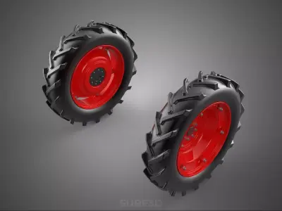 RED TRACTOR TIRE TREAD TYRE LUG WHEEL RUBBER SIT RIM HUB DISC IN 3D model
