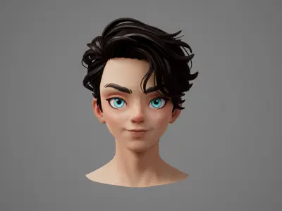 Cartoon Brunette Man Head 3D model