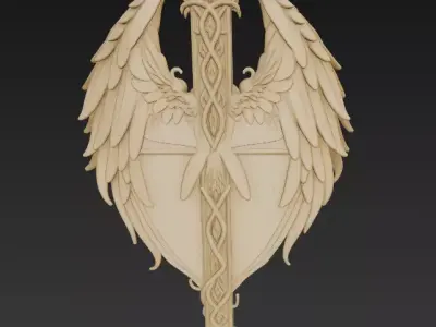 Gothic Winged Skull Shield 3D Fantasy Dark Sculpture 3D model