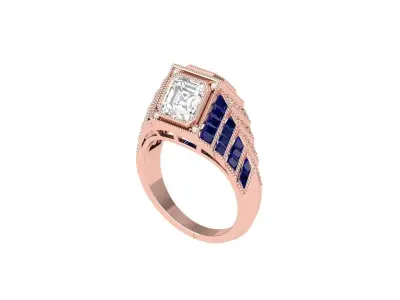 Emerald 2 Stone Art Deco Ring 3D print model
