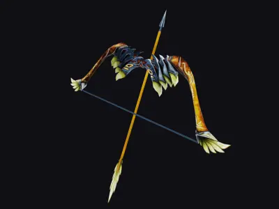 Bow Fantasy Wooden Throw Weapon Firearms Legendary Equipment Low-poly 3D model