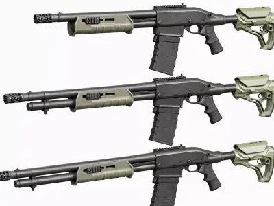 Remington 870 Shotgun Modular Tactical Low-poly 3D model