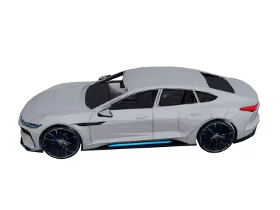 Futuristic Generic Electric Sedan Low Poly Car Partial interior  Low-poly 3D model