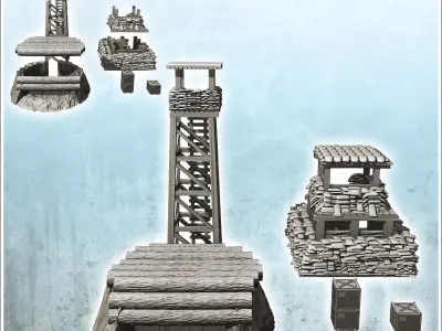 Set of fortifications for modern military base with watchtower 4 3D print model