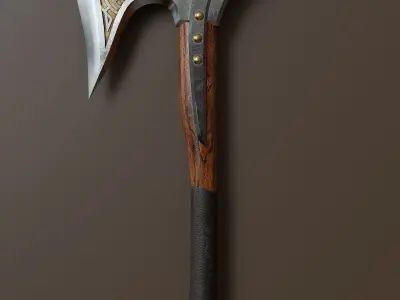 Viking battle axe in fantasy styles Low-poly 3D model