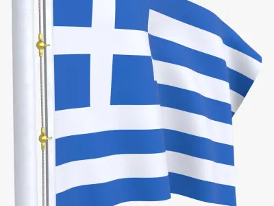 GreeceFlagStandPoleAnimated 3D model