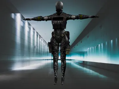  Cyber Tactical Female Soldier - T-Pose 3D model