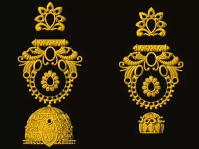 jumka pair of gold earrings 3D print model
