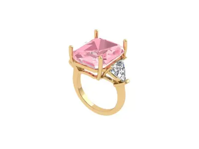 Emerald 3 Stone Art Deco Ring 3D print model 7