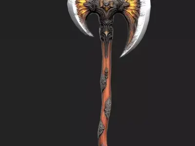 Fiery Winged Axe Low Poly 3D Model Low-poly 3D model
