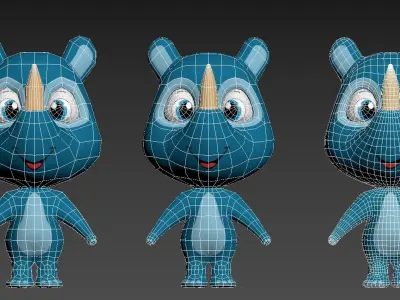 Cute Rhinoceros Cartoon Character model Low-poly 3D model