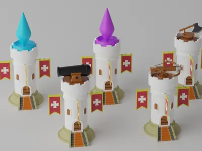 Cartoon Tower Defense Towers Collection 3D model