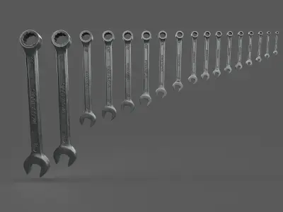 Spanner set of wrenches Low-poly 3D model