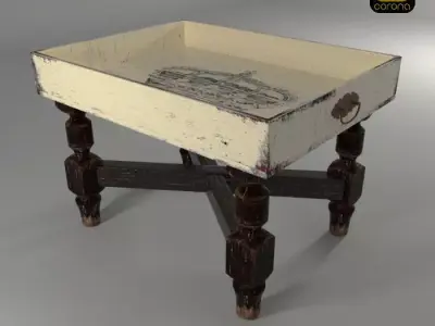 S00044 Vintage Wooden Serving Tray Table Free low-poly 3D model