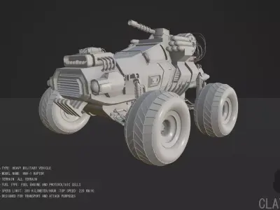 HMV-1 Raptor Detailed Military Vehicle Steampunk  3D model