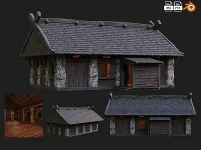 4 Old Medieval Building House Pack 4K Tex GameReady 41 to 44 Low-poly 3D model