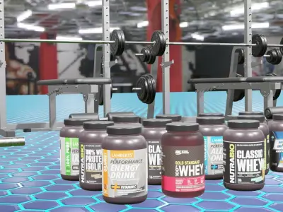 full gym with supplements blender project Low-poly 3D model