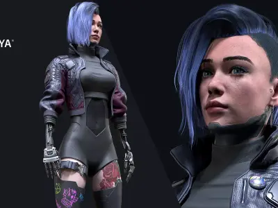 Cyberpunk Girl 4 - Game - Ready Low-poly 3D model