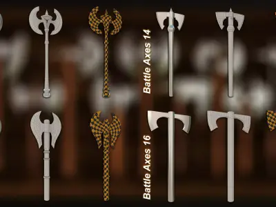 40 Medieval Battle Axes  V 1 Basemesh Game ready  Low-poly 3D model