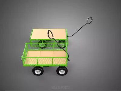 MESH RACK TRAY WAGON CART UTILITY TROLLEY TRAILER GARDEN FARM 4W 3D model