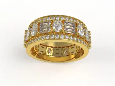 Antique Oval and Baguette Diamond Wedding Ring for Men 3D print model