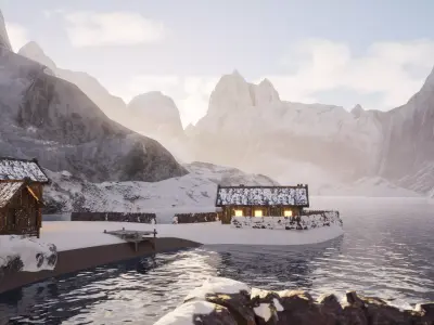 Winter Fjord Village 3D model
