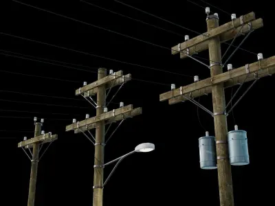 Wooden Utility Pole 3D model