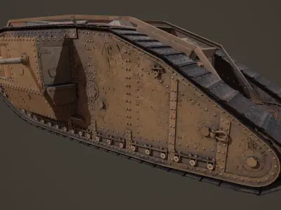 Mark IV British heavy tank of the WW I Low-poly 3D model