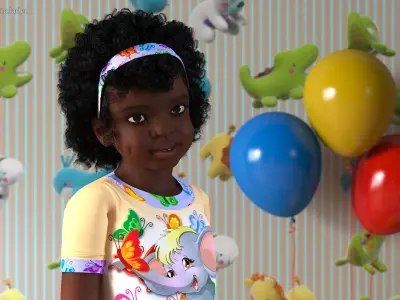 Girl Child Black Home Style Rigged for Maya 3D model