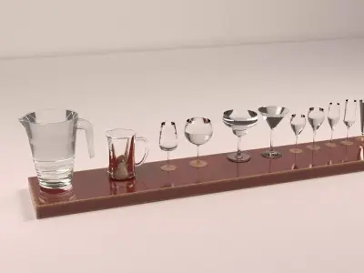 set glass collection of glasses and pitcher Low-poly 3D model