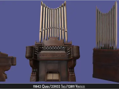 Antique Victorian Pump Pipe Organ Piano Low-poly 3D model
