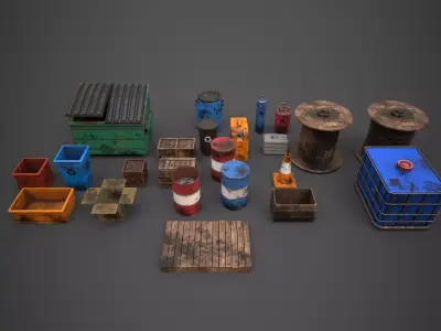Industrial Props Collection Low-poly 3D model purchase