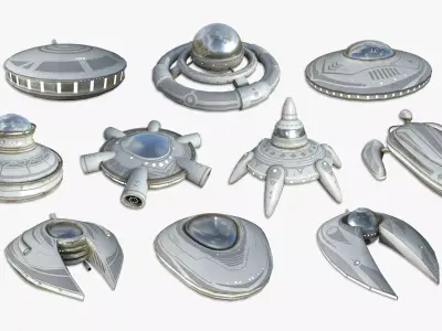 10 Alien Spaceships UFO Collection I White - Spacecraft Design 3D Model Pack
