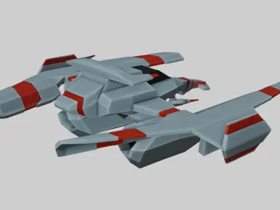 Low-poly spaceship with stripes Low-poly 3D model